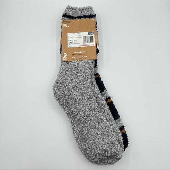 Green Treat Super Soft Blue Grey Striped Cozy Socks 2 Pairs Men’s Size 8-12 - Picture 3 of 4